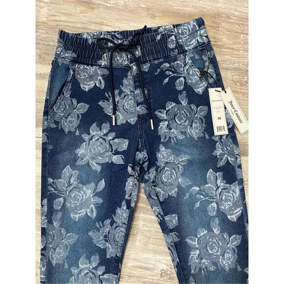Juicy Couture Floral Laguna Jeans Drawstring Elastic Waist Stretchy Women’s Sz 2 - Picture 2 of 9